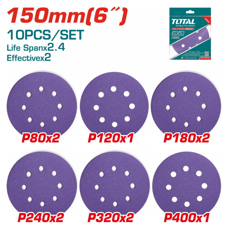TOTAL ΣΕΤ ΓΥΑΛΟΧΑΡΤΑ 150mm 10τεμ ΓΙΑ TAT91501 / TF2041506 (TAC73150102)