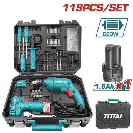 TOTAL ΣΕΤ ΗΛΕΚΤΡΙΚΟΣ ΔΡΑΠΑΝΟΣ 680W ΚΑΙ ΔΡΑΠ/ΒΙΔΟ ΜΠΑΤ. Li-ion 12V / 1.5Ah 119ΤΕΜ (THKTHP1192)