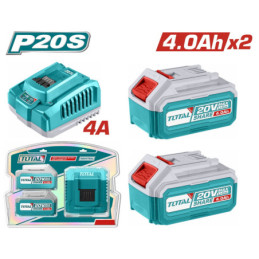 TOTAL ΕΠΑΓΓ. ΣΕΤ 2τεμ ΜΠΑΤ. TFBLI2002 Li-ion 20V/4Ah + 1τεμ ΦΟΡΤΙΣΤΗΣ TFCLI20411E (TFBCPK1424)