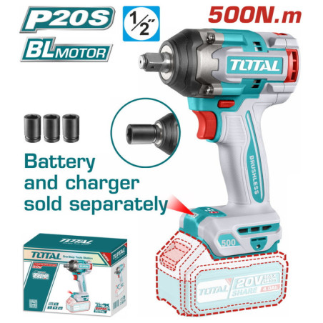 TOTAL ΕΠΑΓΓ. ΜΠΟΥΛΟΝΟΚΛΕΙΔΟ ΜΠΑΤ. Li-ion 20V / 500Nm ΧΩΡΙΣ ΜΠΑΤΑΡΙΑ & ΦΟΡΤΙΣΤΗ (TIWLI20501)