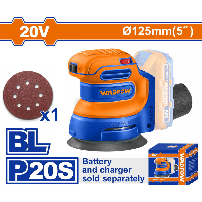 WADFOW ΕΚΚΕΝΤΡΟ ΤΡΙΒΕΙΟ 125mm ΜΠΑΤ. Li-ion 20V ΧΩΡΙΣ ΜΠΑΤΑΡΙΑ & ΦΟΡΤΙΣΤΗ (WRAP5030)