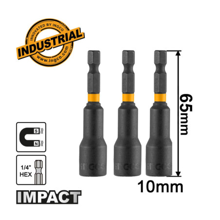 Καρυδάκια 1/4" Μαγνητικά 10mm 3 τεμ.