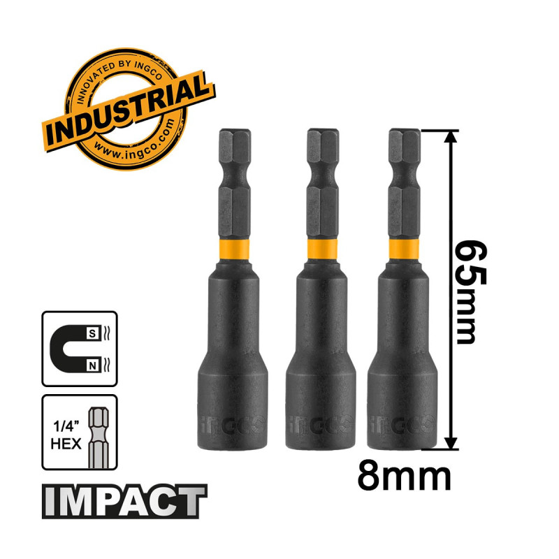 Καρυδάκια 1/4" Μαγνητικά 8mm 3 τεμ.