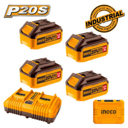 Μπαταρίες 4 τεμ. 20V 4.0Ah + Ταχυφορτιστής 2 Θέσεων + Βαλίτσα Σετ 6 τεμ.