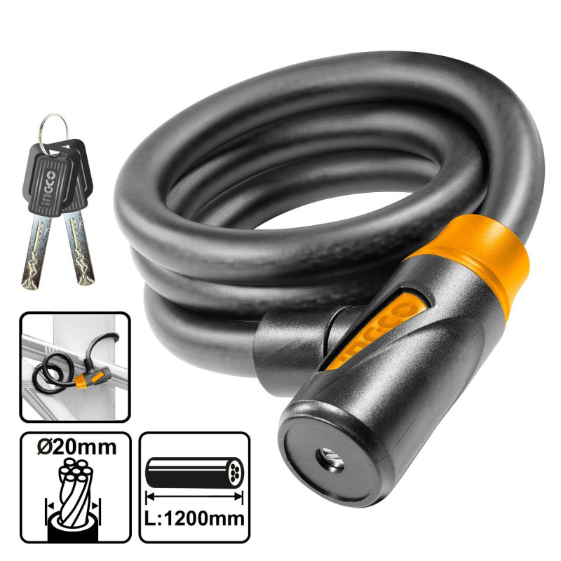 Κλειδαριά Συρματόσχοινο Ποδηλάτου με Κλειδί 20mm x 120cm
