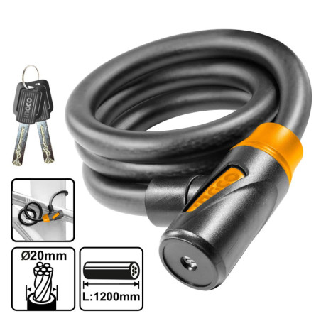 Κλειδαριά Συρματόσχοινο Ποδηλάτου με Κλειδί 20mm x 120cm