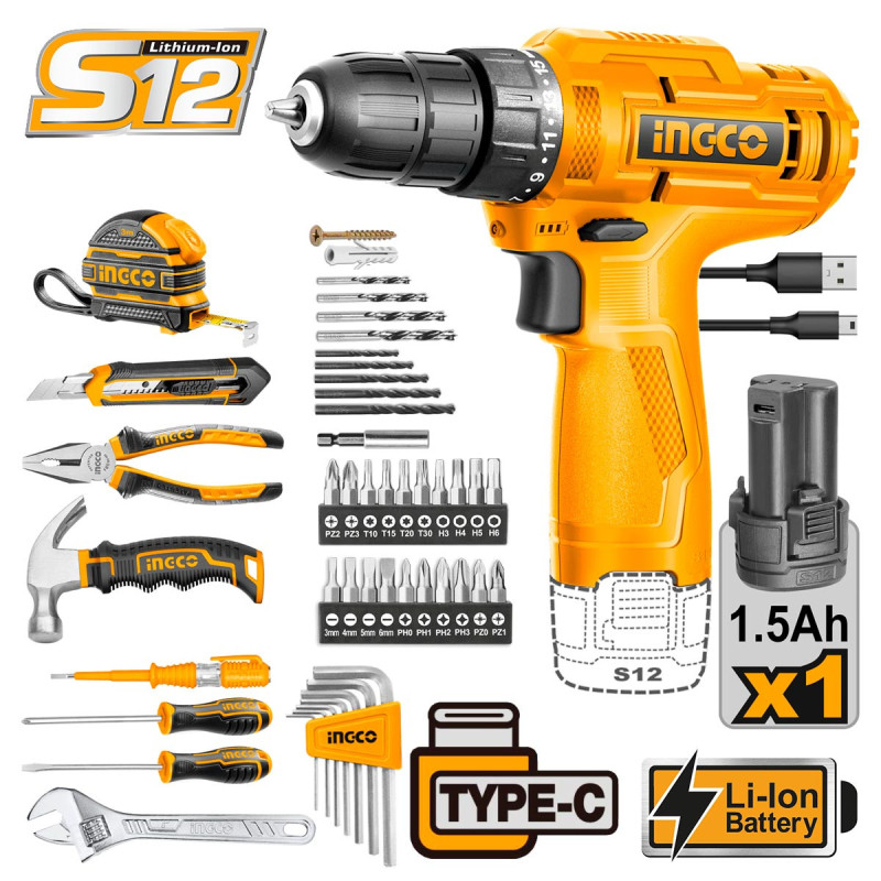 Εργαλεία Χειρός + Δραπανοκατσάβιδο Μπαταρίας 12V 20Nm  Σετ 89 τεμ.