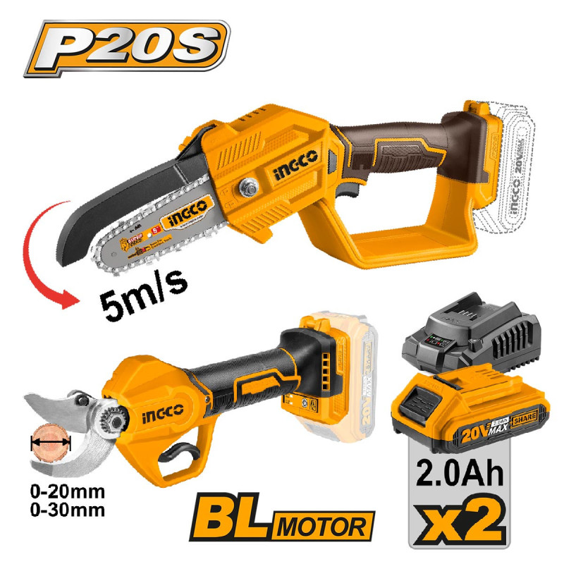 Αλυσοπρίονο + Κλαδευτήρι Μπαταρίας  20V Li-Ion Σετ 2 τεμ.