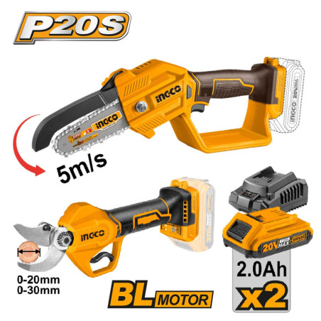 Αλυσοπρίονο + Κλαδευτήρι Μπαταρίας  20V Li-Ion Σετ 2 τεμ.