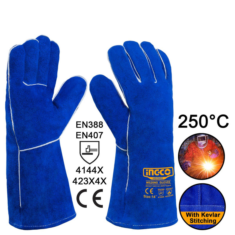 Γάντια Δερμάτινα Μακριά Ηλεκτροσυγκολλητών XL 14" 250°C