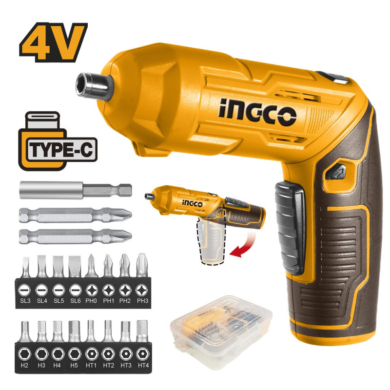 Κατσαβίδι Μπαταρίας 4V Li-Ion με Ενσωματωμένη Μπαταρία USB Type-C Σετ 19 τεμ.