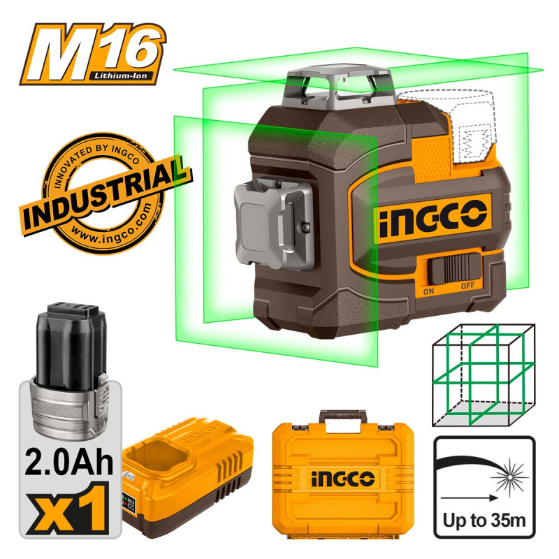 Αυτοαλφαδιαζόμενο Πράσινο Laser 3D  Μπαταρίας 16V Li-Ion