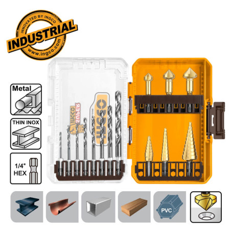 Τρυπάνια Κώνικα και Φρέζες Μετάλλου 1/4" Σετ 14 τεμ.